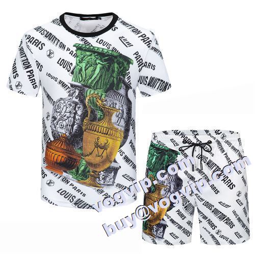 優美なお出かけスタイル LOUIS VUITTONスーパーコピー 2023 ルイ ヴィトン セットアップ上下 半袖Tシャツ