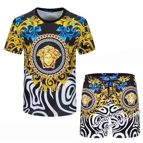 ブランドスーパーコピー ファション性の高い 上下セット 2022秋冬 ヴェルサーチ VERSACE 半袖Tシャツ 2点セット 夏 トレーナー ルームウェア 部屋着 夏新作