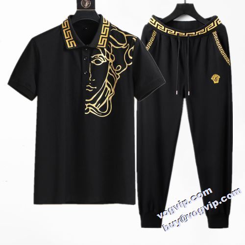 目玉商品 2022秋冬 半袖Tシャツ ブランド 偽物 通販 ジャージ ヴェルサーチ VERSACE メンズ 上下 スウェット 男女兼用 半袖 上下セット 2色可選