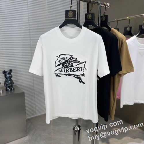 肌触りの気持ちい? バーバリー BURBERRY ブランド 偽物 通販 2024最新入荷 細身のシルエット 2色可選 半袖Tシャツ