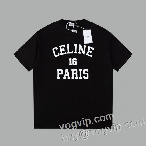 セレブ風  セリーヌ CELINEブランド 偽物 通販 2024春夏新作 半袖Tシャツ 2色可選 細身のシルエット