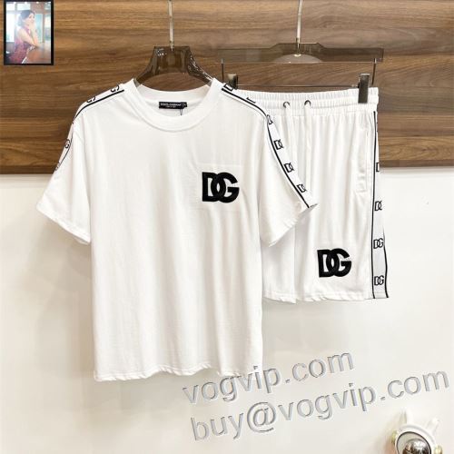 先行販売 ドルチェ＆ガッバーナ Dolce&Gabbanaコピー Tシャツ メンズ 半袖 シンプル 大きいサイズ 半袖Tシャツ 上下セット 2色可選 2024年モデル入荷