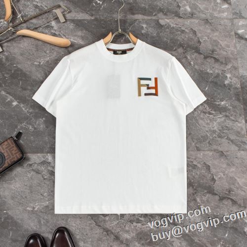 上品に着こなせ 2024品質保証 スーパーコピーサイト 半袖Tシャツ フェンディ FENDI 縦には伸びにくい 2色可選