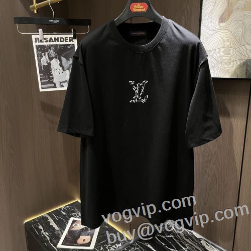 LOUIS VUITTONブランド コピー 首胸ロゴ 2024最新入荷 ルイ ヴィトン 半袖Tシャツ 暖かみのある肌触り