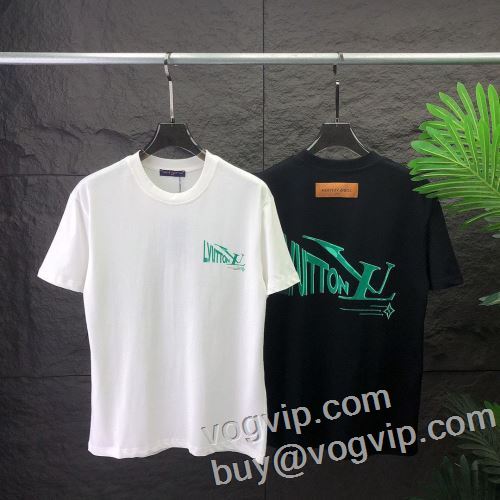 大人っぼい 2024 涼しい カジュアル 春 夏 薄手ルイ ヴィトン偽物ブランド LOUIS VUITTON Tシャツ 半袖Tシャツ 2色可選