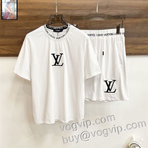 2024新作 チノパン 狙える優秀アイテム 半袖Tシャツ 偽物ブランド ルイ ヴィトン LOUIS VUITTON 上下セット 流行に関係なく長年愛用できる