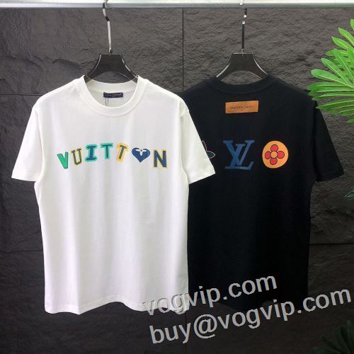 2024爆発的通販 ルイ ヴィトンコピー LOUIS VUITTON Tシャツ メンズ 半袖 半袖Tシャツ おしゃれ 春 夏 半袖Tシャツ 2色可選 魅力的