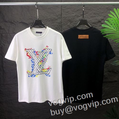 ルイ ヴィトンブランド 偽物 通販 売れ筋のいい 収縮性のある 半袖Tシャツ 2色可選 LOUIS VUITTON 2024爆発的通販