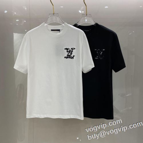 首胸ロゴ ブランド コピー 販売 半袖Tシャツ ルイ ヴィトン LOUIS VUITTON 2024新作登場 ラックスした雰囲気 2色可選