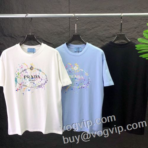 プラダブランド コピー PRADA 頑丈な素材 半袖Tシャツ 3色可選 2024春夏 首胸ロゴ