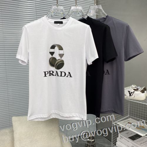 人気が爆発 2024最新入荷 半袖Tシャツ ブランド服 コピー プラダ PRADA クールビズ 3色可選