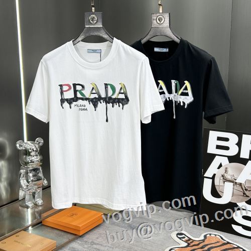 超人気美品◆ スーパーコピーサイト 半袖Tシャツ 2色可選 プラダ PRADA 吸汗性に優れ 2024最新入荷