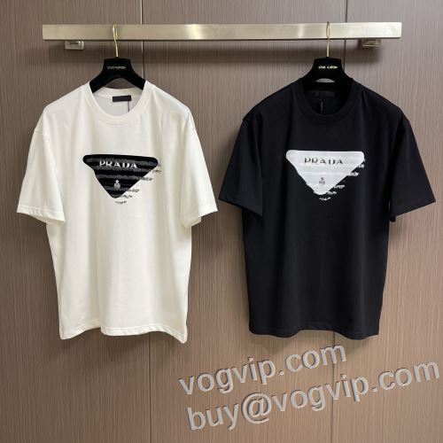 半袖Tシャツ 高級感溢れるデザイン 2色可選 業界高品質スーパーコピー プラダ PRADA 2024HOT大人気 お洒落に魅せる