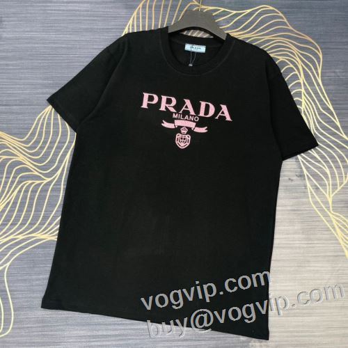 高級感ある プラダ PRADAブランド コピー 半袖Tシャツ tシャツ メンズ 半袖 おしゃれ カジュアル 春 夏 秋 2色可選 2024お得最新作