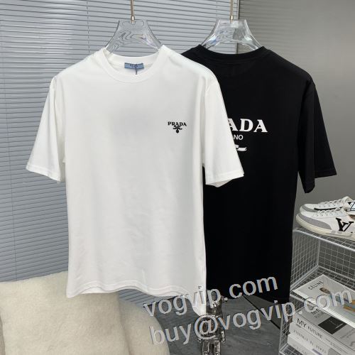 完成度の高い逸品 2024高級品 通販 プラダ PRADAブランドスーパーコピー 半袖Tシャツ 細身のシルエット 2色可選