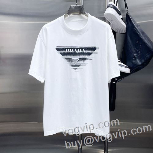 優美なお出かけスタイル 半袖Tシャツ 吸汗性に優れ プラダブランド コピー PRADA 2024高級品 通販