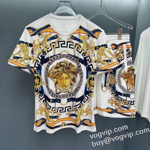 半袖Tシャツ 贈り物にも◎  上下セット ヴェルサーチ VERSACE コピー 2024春夏季超人気 優しいフィット感 2色可選