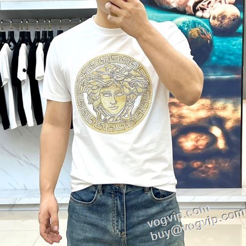 2024 スタイリッシュな印象 半袖Tシャツ ヴェルサーチ VERSACE ブランドスーパーコピー 激安専門店 2色可選 涼しい カジュアル 春 夏 薄手 Tシャツ