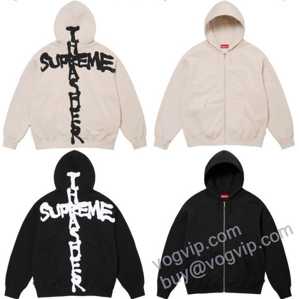 【人気ブログ掲載】 Supreme x THRASHER FW24 WEEK6 Zip Up Hooded Sweatshirt 防寒機能ある シュプリームスーパーコピー パーカー 2色可選